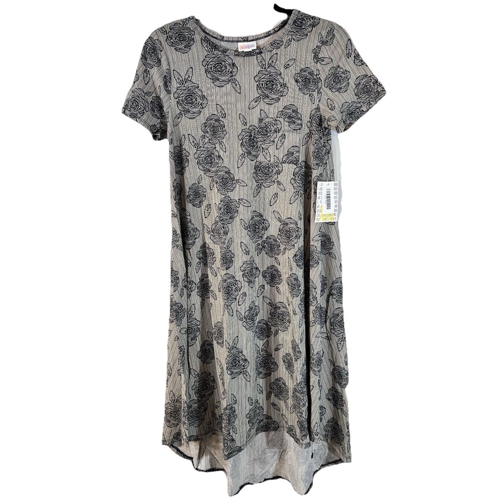 LuLaRoe Women's Carly Black Roses with beige Pin Strips Size XXS NWT